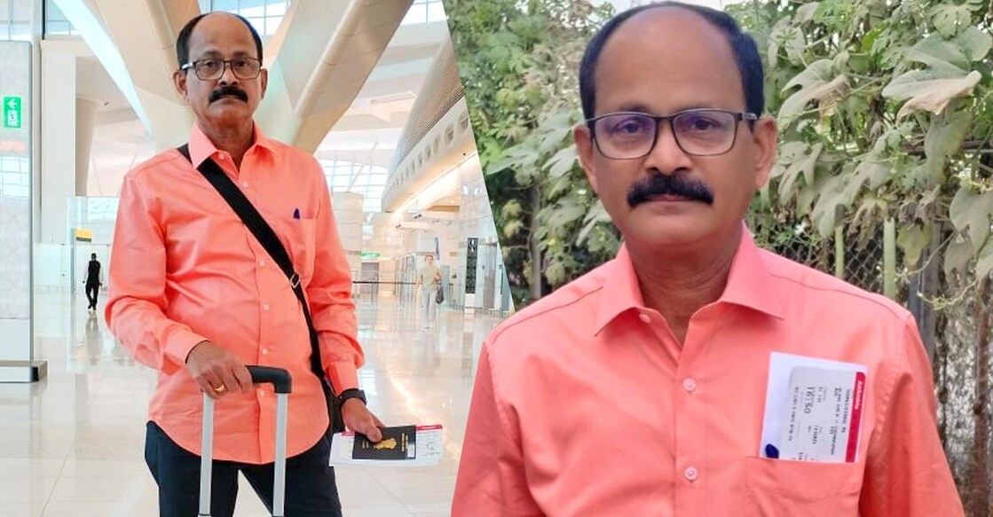 1. തോമസ് അബുദാബി സായിദ് രാജ്യാന്തര വിമാനത്താവളത്തിൽ. 2. താമസ സ്ഥലത്തുനിന്ന് സുഹൃത്തുക്കളോട് യാത്ര പറഞ്ഞ ശേഷം തന്റെ കൃഷിത്തോട്ടത്തിൽനിന്ന് അവസാനം എടുത്ത ഫോട്ടോ. പോക്കറ്റിൽ ബോഡിങ് പാസും കാണാം.