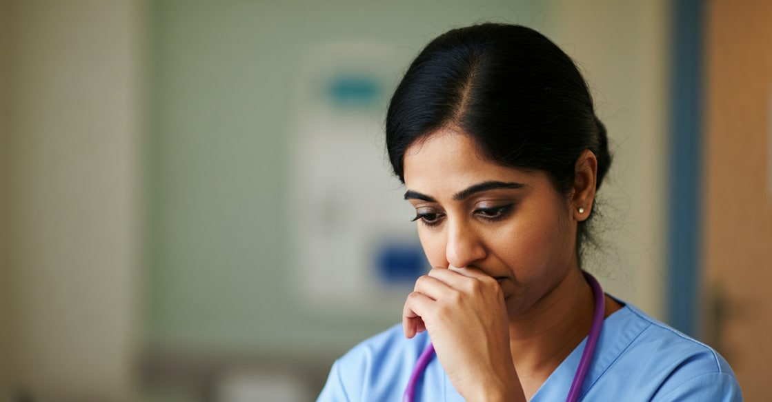 depressed-nurse-emotional-nurse Photo Credit: Representative Image Created using AI Image Generator