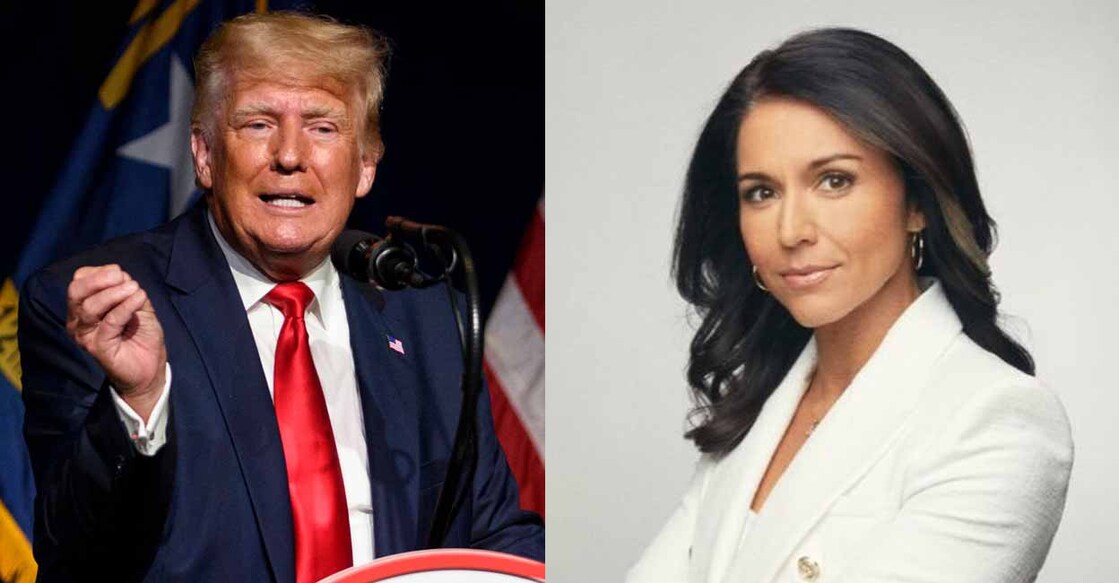 trump-huddles-with-tulsi-gabbard-ahead-of-debate 1. ഡോണൾഡ് ട്രംപ്. Image Credit: Melissa Sue Gerrits / GETTY IMAGES NORTH AMERICA/Getty Images via AFP. 2. തുളസി ഗബ്ബാർഡ് Image Credit: X/TulsiGabbard