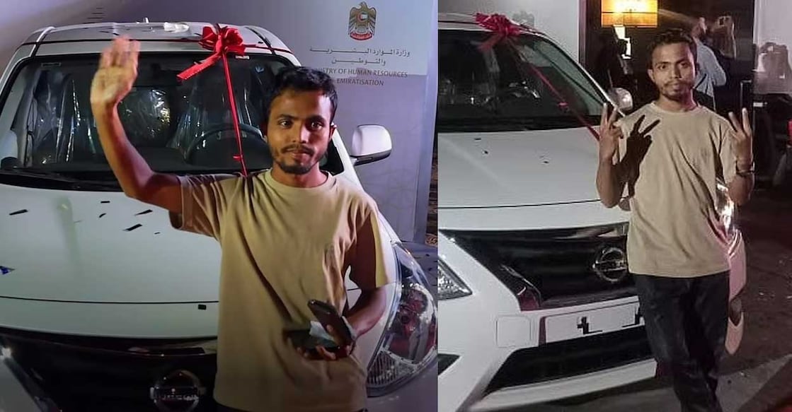 റൂബൽ അഹമദ് സംഷാദ് അലി സമ്മാനമായി ലഭിച്ച കാറിന് മുന്നിൽ ∙ചിത്രം : സ്പെഷൽ അറേഞ്ച്മെന്‍റ്