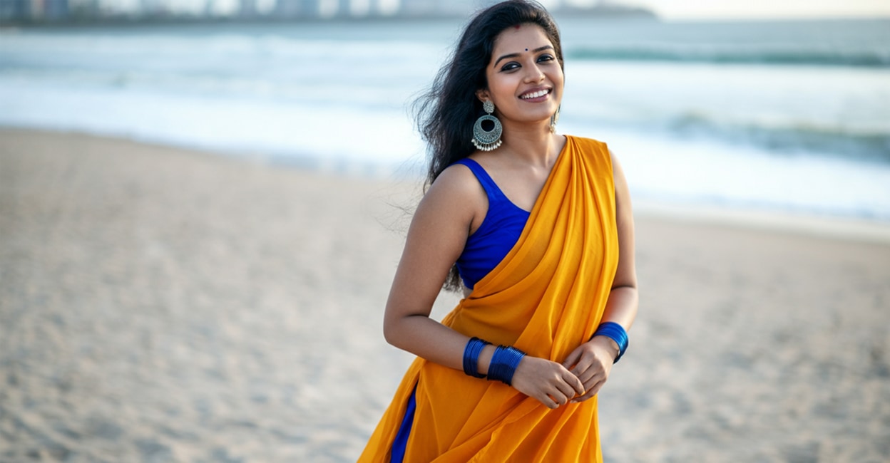 woman-saree-beach-mm-ai Photo Credit: Representative image created using AI Image Generator