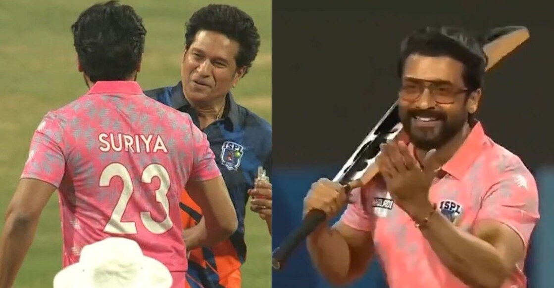 suriya-sachin സച്ചിനും സൂര്യയും ക്രിക്കറ്റ് ടൂർണമെന്റ് മത്സരത്തിനിടെ