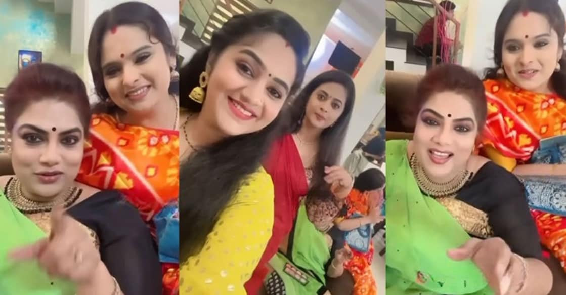 ranjini-sajitha-betti സീരിയൽ സെറ്റിൽ നിന്ന് താരങ്ങൾ; സജിത ബേട്ടി പങ്കുവച്ച വിഡിയോയിൽ നിന്ന് (Screengrab: Youtube.com/@EzzahsWorld)