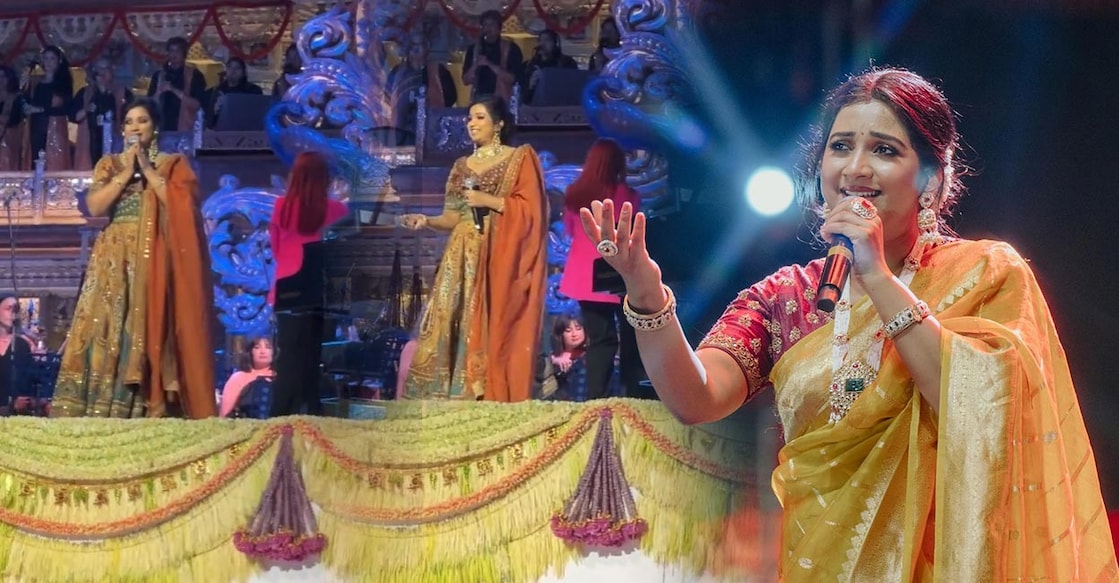 shreya-ghoshal അംബാനി കല്യാണത്തിന്റെ സംഗീത വേദിയിൽ ശ്രേയ ഘോഷാൽ (Photo: Instagram/lydiannadhaswaramofficial
)