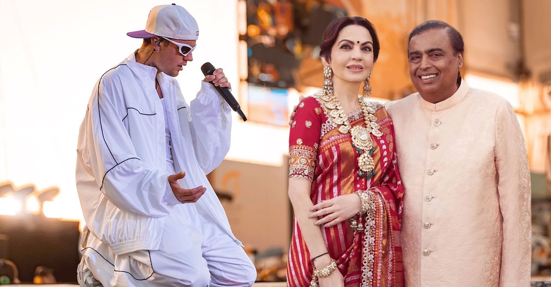 justinn-isha-ambani-gif ജസ്റ്റിൻ ബീബർ, നിത അംബാനിയും മുകേഷ് അംബാനിയും Image Credit: Instagram/Justin Bieber, radhikaanantwedding