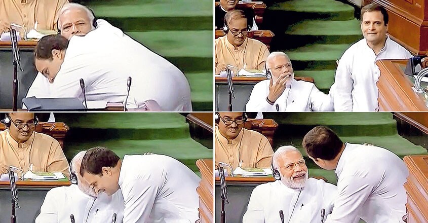 Rahul Gandhi hugs Narendra Modi Rahul Gandhi hugs Narendra Modi