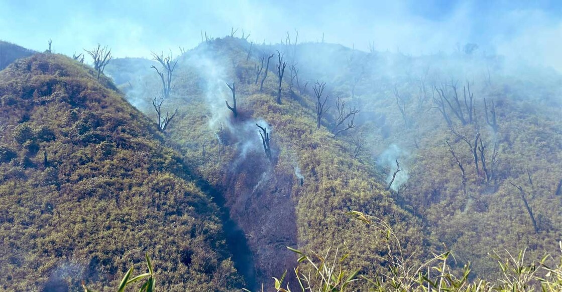dzukou-valley സുകൗ റേഞ്ചിലെ തീപിടിത്തത്തിന്റെ ബാക്കിചിത്രം. (Image Courtesy - @ShamikaRavi)