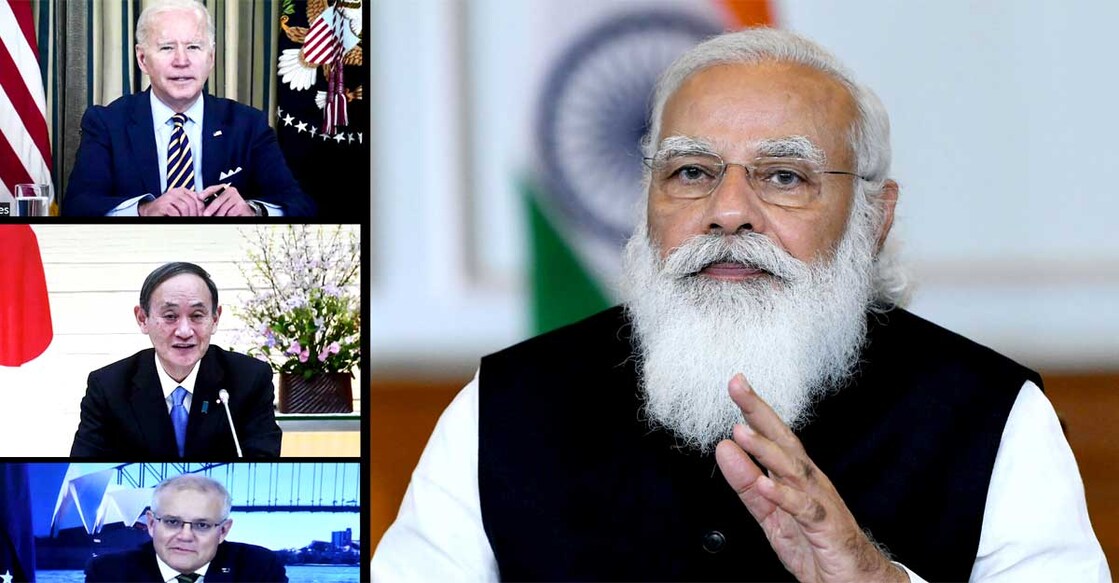 Joe Biden, Yoshihide Suga, Scott Morrison, Narendra Modi യുഎസ് പ്രസിഡന്റ് ജോ ബൈഡൻ, ജാപ്പനീസ് പ്രസിഡന്റ് യോഷിഹിഡെ സുഗ, ഓസ്ട്രേലിയൻ പ്രസിഡന്റ് സ്കോട്ട് മോറിസൺ, പ്രധാനമന്ത്രി നരേന്ദ്ര മോദി എന്നിവർ ക്വാഡ് യോഗത്തിൽ. (Image Courtesy: PIB)