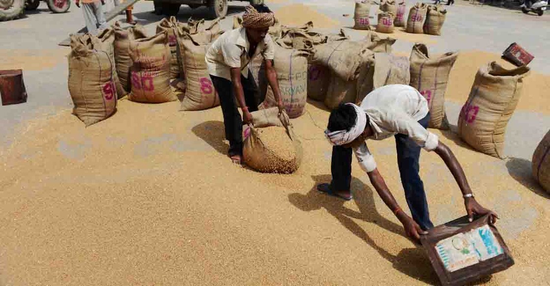 Low wage earning Indian day labourers load bags of rice at a grains depot near New Delhi on August 27, 2013, one day after the Indian parliament passed a flagship 18-billion-dollar programme to provide subsidised food to the poor that is intended to "wipe out" endemic hunger and malnutrition in the aspiring superpower. Despite decades of fast economic growth, India still struggles to feed its 1.2-billion population adequately with more than 40 percent of children under five malnourished, according to a major survey last year.     AFP PHOTO/  Roberto SCHMIDT (Photo by ROBERTO SCHMIDT / AFP)