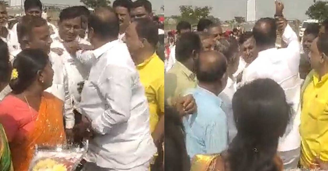 TRS MLA Slaps School Principal | (Video Grab - Manorama News) (Video Grab - Manorama News)
