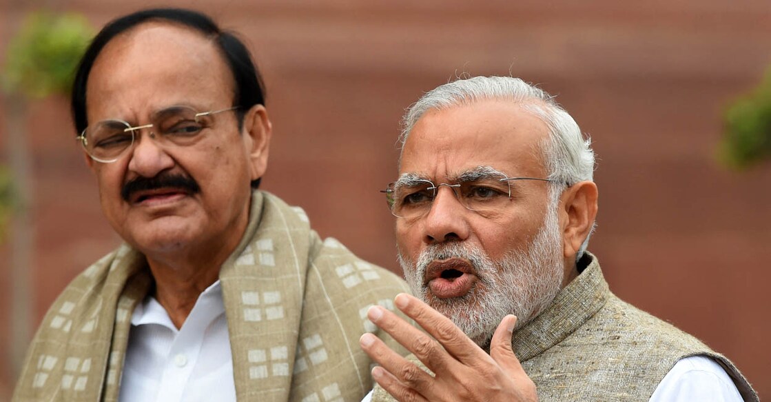 INDIA-POLITICS-PARLIAMENT ഉപരാഷ്ട്രപതി വെങ്കയ്യ നായിഡു, പ്രധാനമന്ത്രി നരേന്ദ്ര മോദി. ഫയൽ ചിത്രം: PRAKASH SINGH / AFP