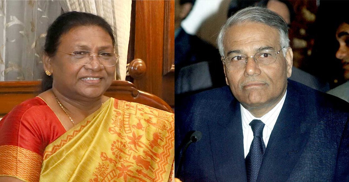 Droupadi Murmu (Photo-PIB) | Yashwant Sinha (Photo by RAVI RAVEENDRAN / AFP) ദ്രൗപദി മുർമു (Photo - PIB) | യശ്വന്ത് സിൻഹ (Photo by RAVI RAVEENDRAN / AFP)