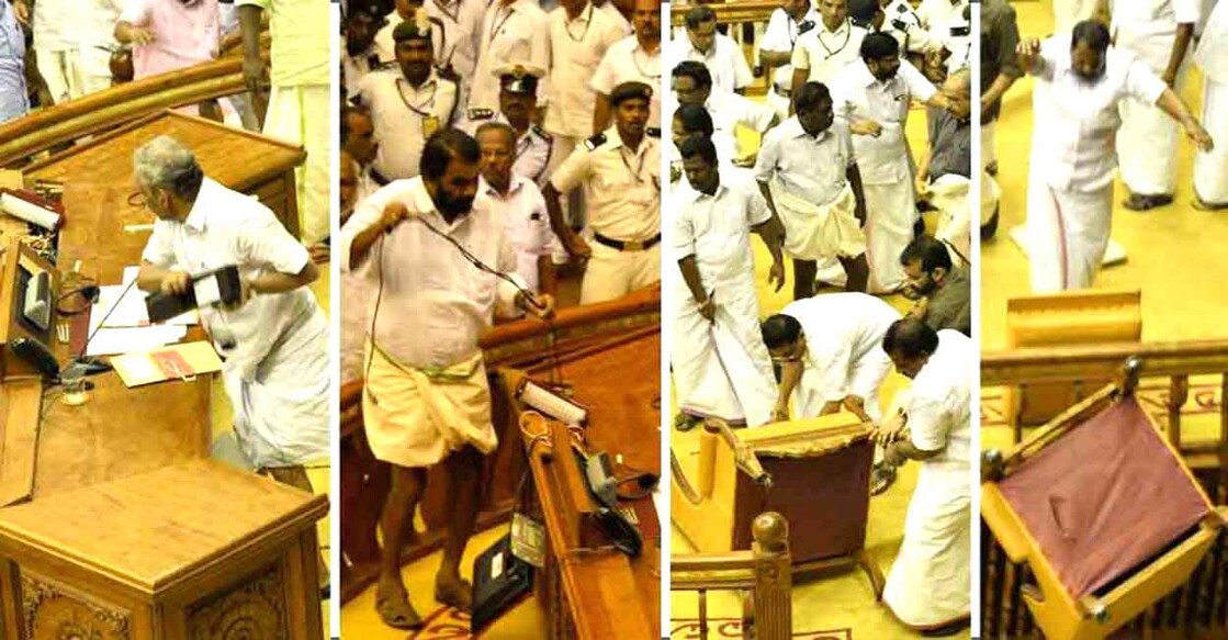 Kerala Assembly Ruckus Case 2015 മാർച്ച് 13ന് നിയമസഭയിലുണ്ടായ പ്രതിഷേധങ്ങളിൽനിന്ന് (ഫയൽ ചിത്രം)