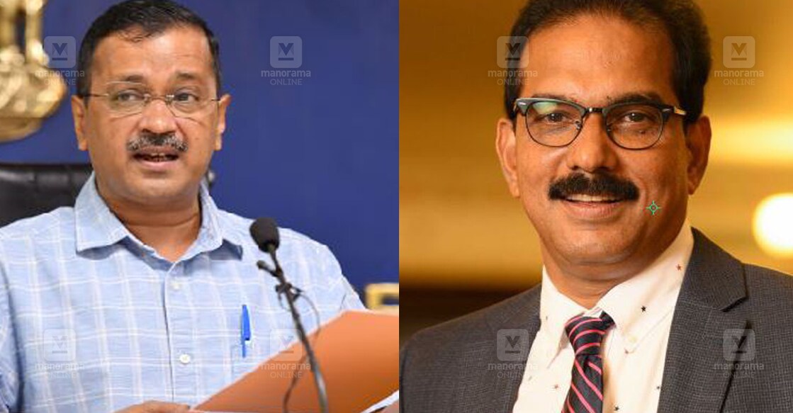 aravind-sabu-m-jacob അരവിന്ദ് കേജ്രിവാൾ (File Photo: Sanjay Ahlawat ∙ Manorama), സാബു എം.ജേക്കബ്. (Photo∙Manorama)