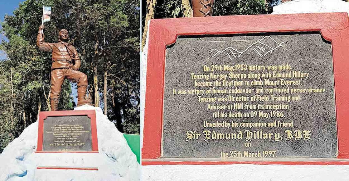 edmund-hillary-statue ആദ്യമായി എവറസ്റ്റ് കീഴടക്കിയതിന്റെ ഓർമയ്ക്കായി ഡാർജിലിങ്ങിലെ ഹിമാലയൻ മൗണ്ടനീയറിങ് ഇൻസ്റ്റിറ്റ്യൂട്ടിൽ സ്ഥാപിച്ചിരിക്കുന്ന ടെൻസിങ്ങിന്റെ പ്രതിമ.