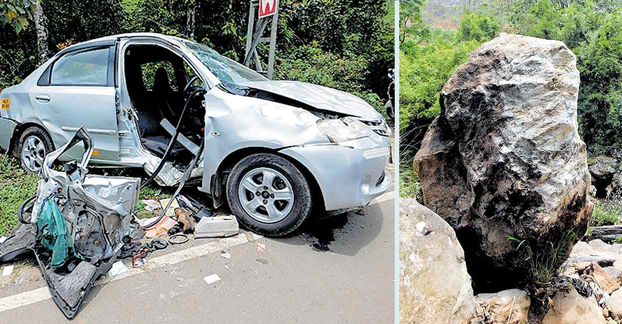 “Huge Rock Falls on Car in Munnar: Driver Seriously Injured”