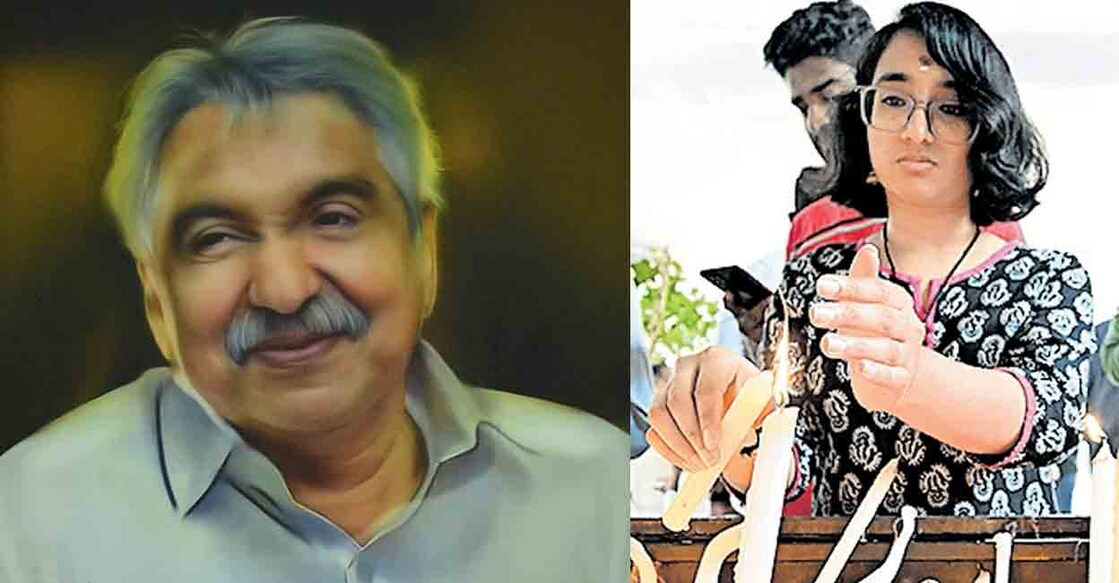 1) ഉമ്മൻ ചാണ്ടി 2) പുതുപ്പള്ളി ഓർത്തഡോക്സ് വലിയ പള്ളിയിലെ ഉമ്മൻ ചാണ്ടിയുടെ കല്ലറ സന്ദർശിക്കാൻ എത്തിയ കുട്ടി മെഴുകുതിരി തെളിക്കുന്നു.