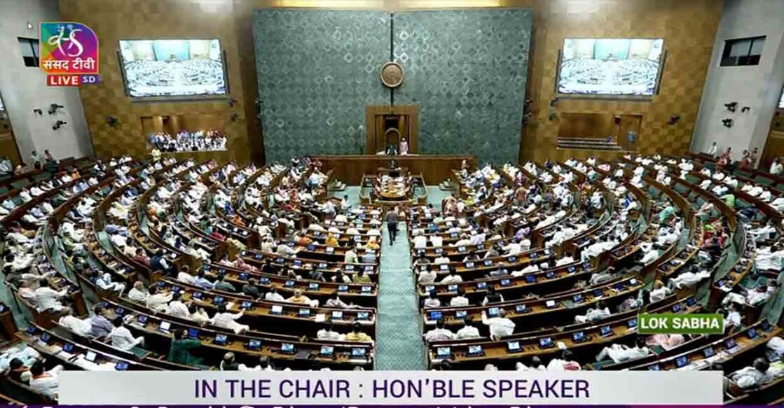 Lok Sabha | Video Grab: X, @ANI ലോക്സഭ (Video Grab: X, @ANI)