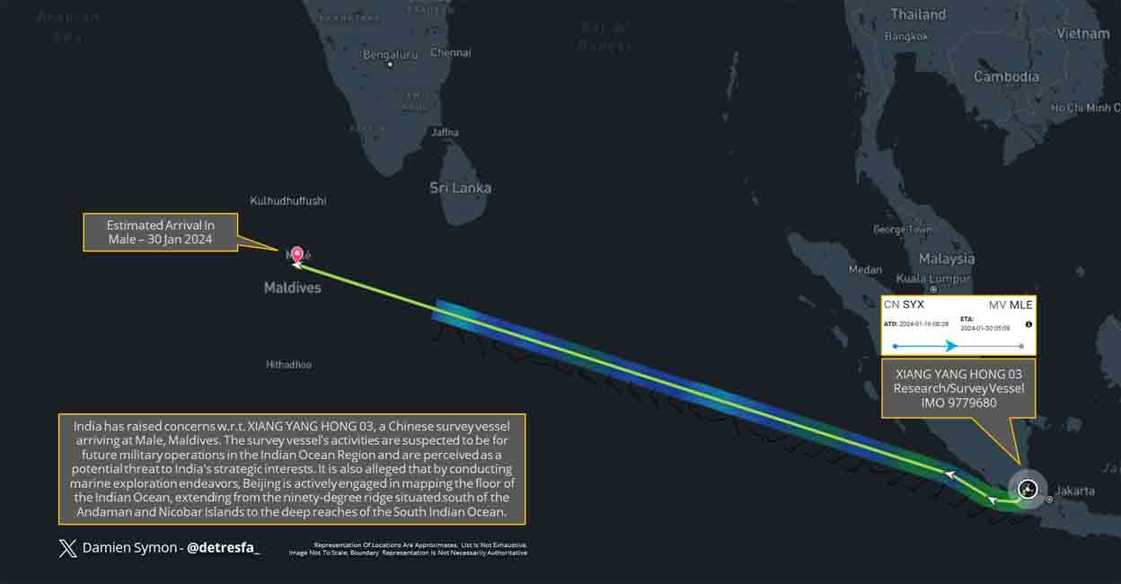 ഇന്ത്യൻ മഹാസമുദ്രത്തിലൂടെ മാലദ്വീപിലേക്ക് ചൈനീസ് ഗവേഷണ കപ്പൽ; ആശങ്ക?!