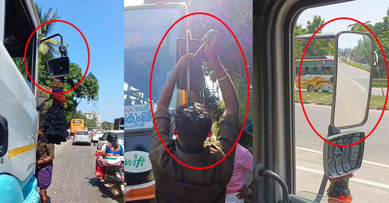 കെഎസ്ആർടിസി സ്വിഫ്റ്റ് ബസ് തട്ടി ലോറിയുടെ സൈഡ് മിറർ തകർന്നു , അതേ ബസിന്റെ സൈഡ് മിറർ അഴിച്ചെടുത്ത്  ലോറി ജീവനക്കാർ