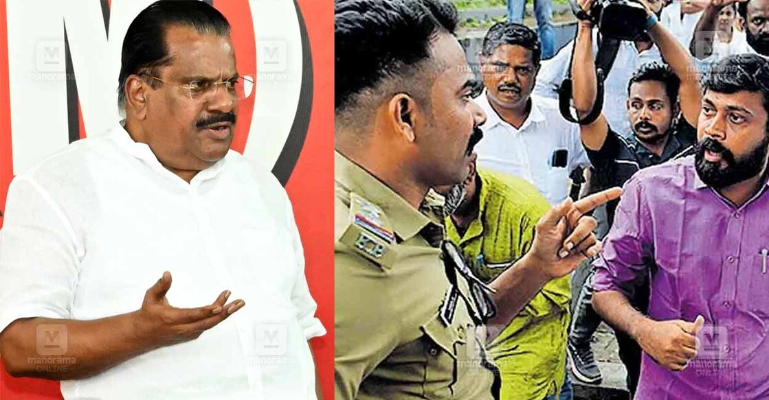 EP Jayarajan, M Vijin and Police (Photos: Manorama) ഇ.പി.ജയരാജൻ (ഫയൽ ചിത്രം∙ മനോരമ), എസ്ഐ പി.പി.ഷമീൽ എം.വിജിൻ എംഎൽഎയുമായി തർക്കിക്കുന്നു. ചിത്രം: മനോരമ