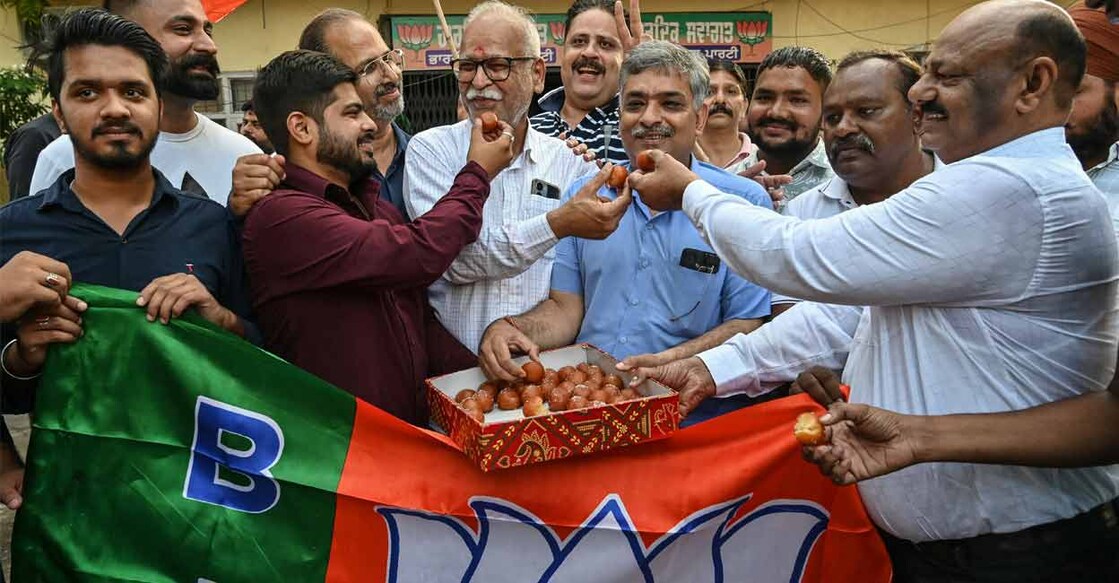 haryana-election-victory-bjp-celebration (Photo by Narinder NANU / AFP)
