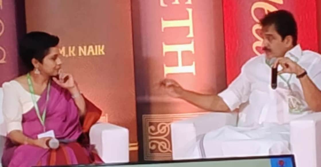 മലയാള മനോരമ ഹോർത്തൂസ് വേദിയിൽ, ‘ജനാധിപത്യ ശരികൾ’ എന്ന വിഷയത്തിൽ നടന്ന ചർച്ചയിൽ പങ്കെടുക്കുന്ന കെ.സി.വേണുഗോപാൽ (വലത്), മോഡറേറ്റർ മനോരമ ന്യൂസ് ഡൽഹി ചീഫ് ഓഫ് ബ്യൂറോ നിഷ പുരുഷോത്തമൻ സമീപം.