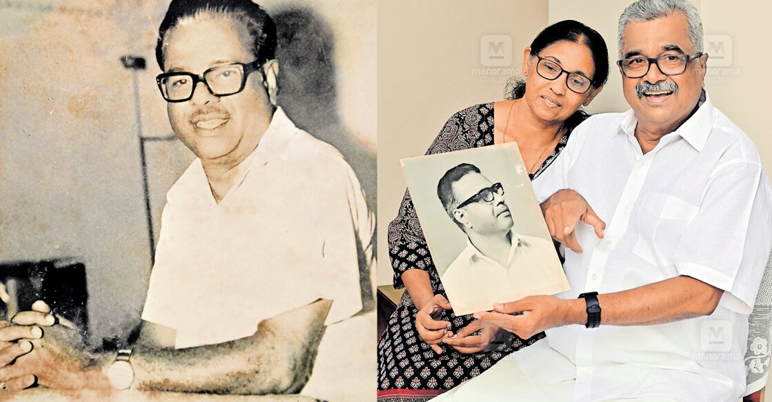 1) പാറപ്പുറത്ത്. 2) പാറപ്പുറത്തിന്റെ ചിത്രവുമായി മകൻ സാമും ഭാര്യ കൊച്ചുമോളും. ചിത്രം: നിഖിൽരാജ് / മനോരമ   
