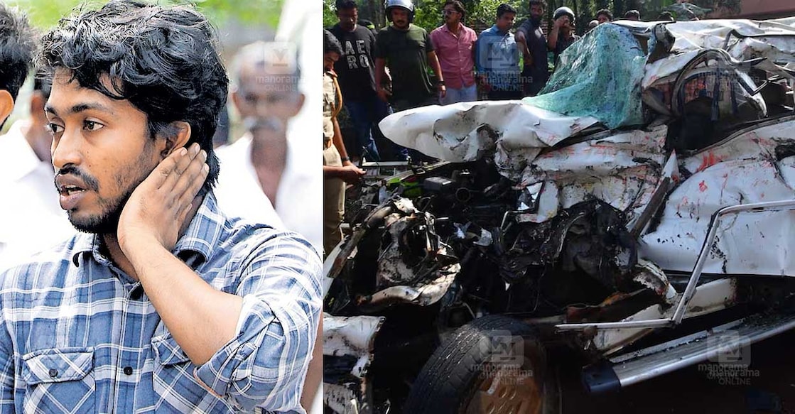 aswith-alappuzha-car-bus-accident അശ്വിത്ത്, ആലപ്പുഴയിൽ അപകടത്തിൽ തകർന്ന കാർ. ചിത്രം: വിഘ്നേഷ് കൃഷ്ണമൂർത്തി/ മനോരമ