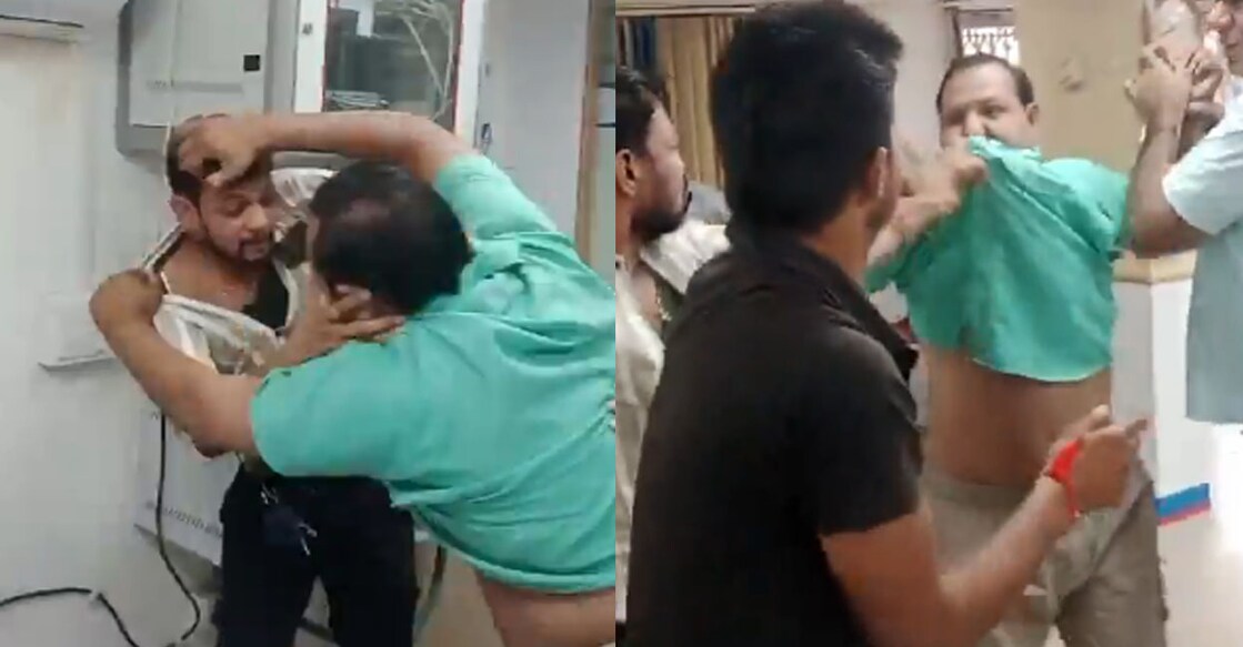 customer-attack-bank-manager അഹമ്മദാബാദിലെ ബാങ്കിൽ അരങ്ങേറിയ സംഘർഷത്തിൽനിന്ന് (Photo:Videograb/X/@idesibanda)