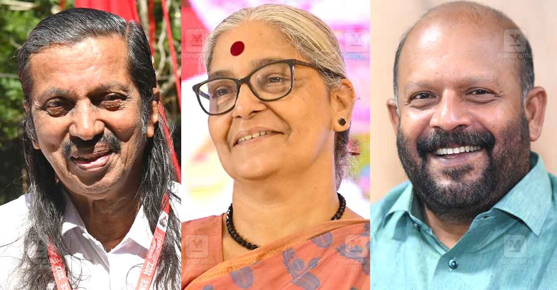 പന്ന്യൻ രവീന്ദ്രൻ, ആനി രാജ, വി.എസ്.സുനിൽകുമാർ. ചിത്രം: മനോരമ
