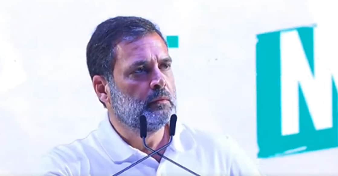  ഭാരത് ജോഡോ ന്യായ് യാത്രയുടെ സമാപനസമ്മേളനത്തിൽ രാഹുൽ ഗാന്ധി സംസാരിക്കുന്നു(Photo: X/ @INCIndia)