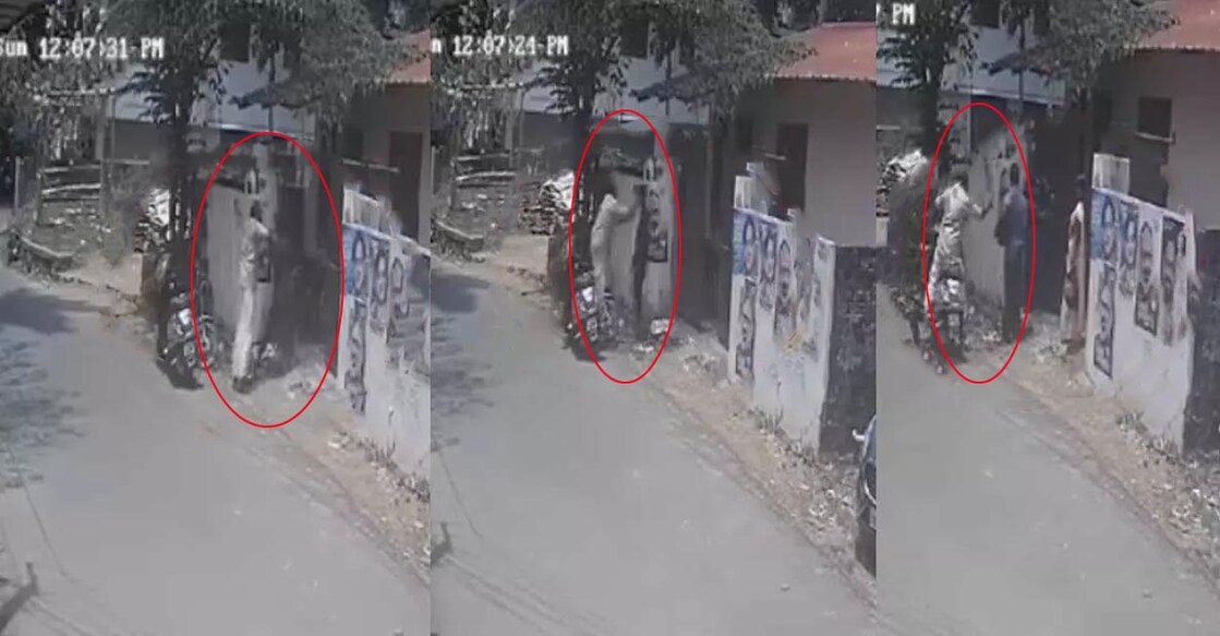 Child beaten by BJP local leader (CCTV Visual) ബിജെപി നേതാവ് കുട്ടിയെ മർദിക്കുന്നതിന്റെ ദൃശ്യത്തിൽനിന്ന്.
