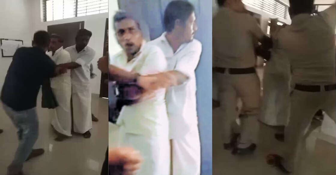 ramesh-arrest-chry കോടതിക്കുള്ളിൽ പൊലീസുകാരനെ പരുക്കേൽപിച്ച രമേശനെ പിടികൂടിയപ്പോൾ (വിഡിയോ ദൃശ്യം).