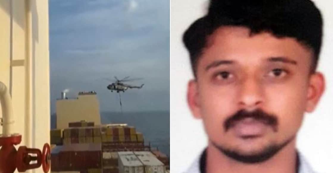 dhanesh-israel-ship ഇസ്രയേൽ കപ്പൽ ‘ഹെലിബോൺ ഓപ്പറേഷൻ’ നടത്തി പിടിച്ചെടുക്കുന്ന ഇറാൻ. (ചിത്രം: എഎഫ്പി), ധനേഷ് (ചിത്രം: മനോരമ ന്യൂസ്)