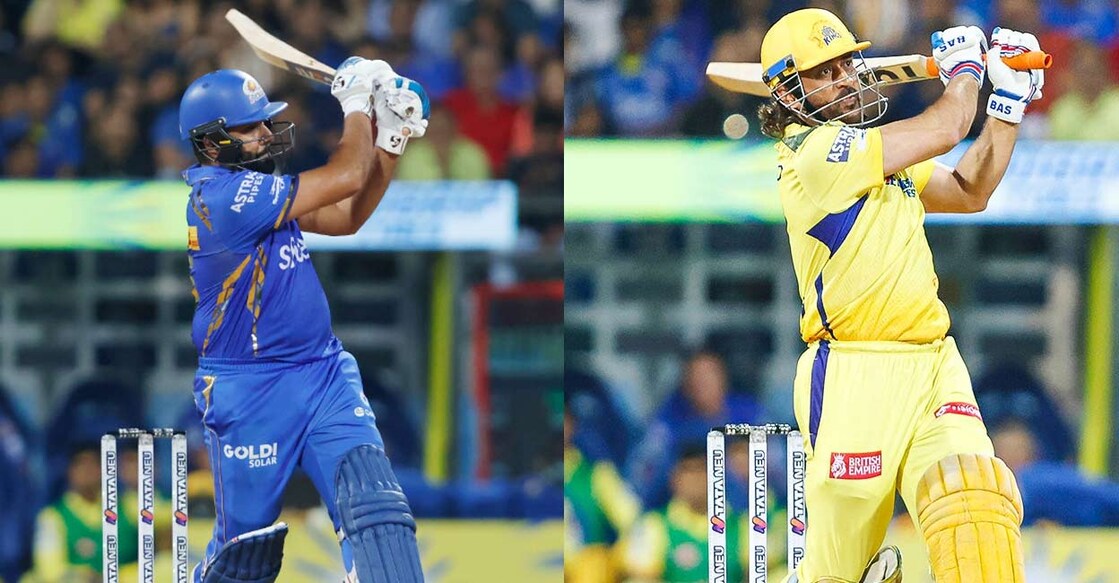 rohit-sharma-ms-dhoni-1404 മുംബൈ–ചെന്നൈ മത്സരത്തിൽ രോഹിത് ശർമയുടെയും എം.എസ്.ധോണിയുടെയും ബാറ്റിങ്. ചിത്രം: X/IPL