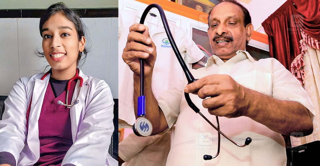dr-vandana-das വന്ദന ഉപയോഗിച്ചിരുന്ന സ്റ്റെതസ്കോപ്പുമായി പിതാവ് മോഹൻദാസ്. ചിത്രം: മനോരമ