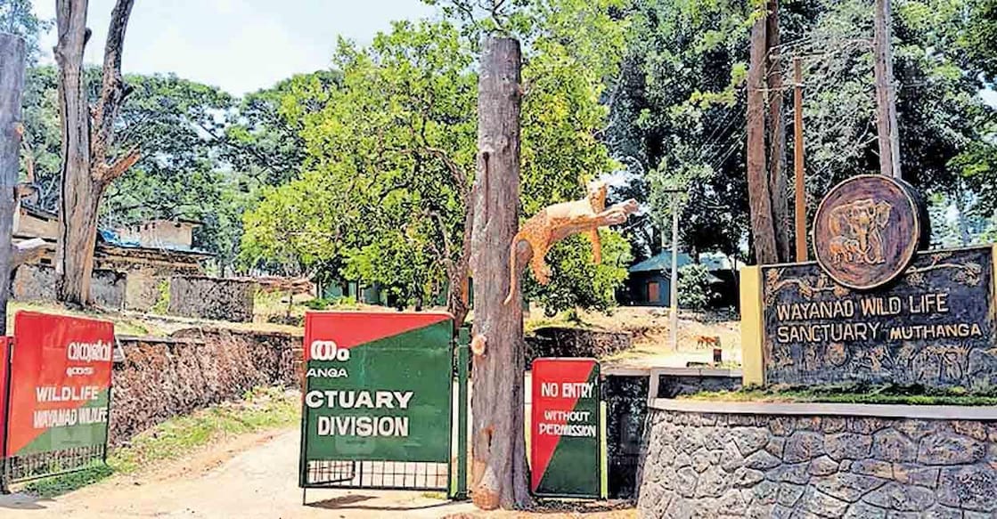 കാനന യാത നിർത്തിയതോടെ സഞ്ചാരികളുടെ തിരക്ക് ഇല്ലാതായ മുത്തങ്ങയിലെ പ്രവേശന കവാടം.  