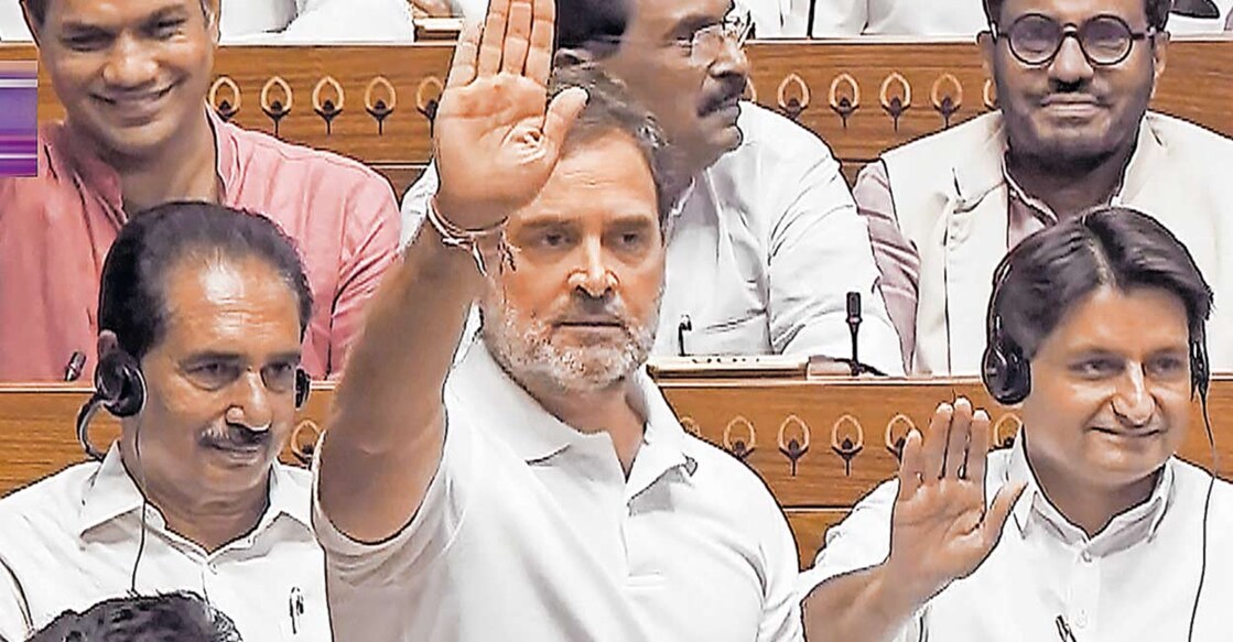 rahul-gandhi പ്രതിപക്ഷ നേതാവ് രാഹുൽ ഗാന്ധി ലോക്സഭയിൽ പ്രസംഗിക്കുന്നു. ചിത്രം: പിടിഐ