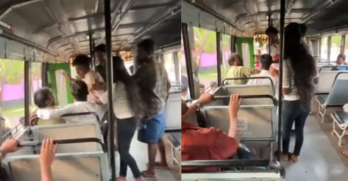 കണ്ടക്ടറെ യുവാക്കൾ മർദിക്കുന്നതിന്റെ വിഡിയോ ദൃശ്യത്തിൽനിന്ന്. 