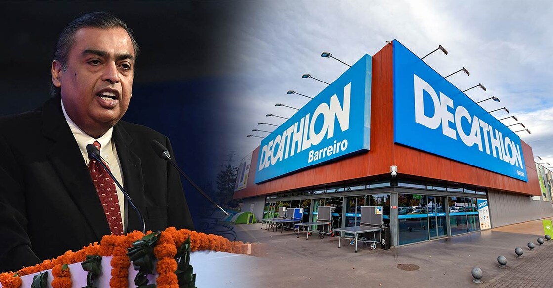 mukesh-ambani-decathelon മുകേഷ് അംബാനി (Photo by Prakash SINGH / AFP), ഡെക്കാത്ലോൺ സ്റ്റോർ (Photo: Istock/Credit:StockPhotosArt)