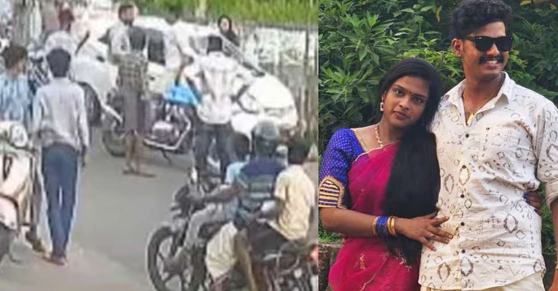 kollam-hit-and-run-ajmal-sreekutty-1709 അപകടമുണ്ടാക്കിയ കാർ പിന്തുടർന്ന് നാട്ടുകാർ പിടികൂടിയപ്പോൾ (വിഡിയോ ദൃശ്യങ്ങളിൽനിന്ന്), ശ്രീക്കുട്ടിയും അജ്മലും (വലത്)