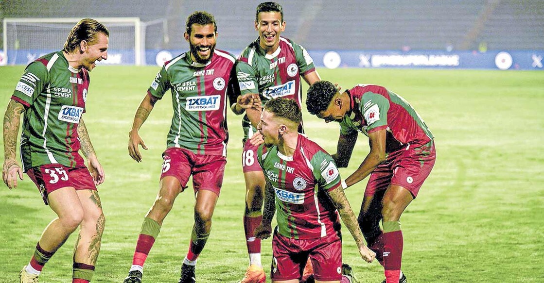 mohun-bagan ഗോൾ നേടിയപ്പോൾ മോഹൻ ബഗാൻ താരങ്ങളുടെ ആഹ്ലാദം.