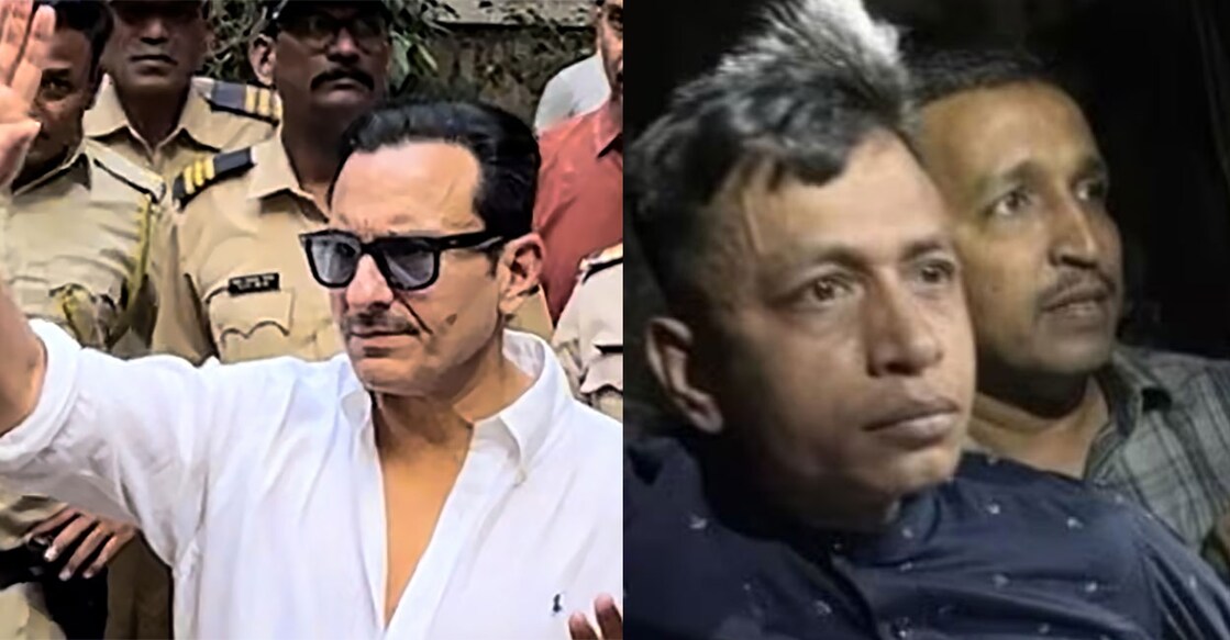 സെയ്ഫ് അലി ഖാൻ ആശുപത്രിയിൽ നിന്ന് ഫ്ലാറ്റിൽ മടങ്ങിയെത്തുന്നു. ചിത്രം: പിടിഐ, പിടിയിലായ പ്രതി. Image Credit: X