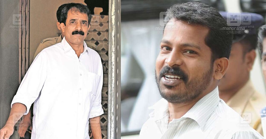 a-peethambaran-kodi-suni-040101 എ.പീതാംബരൻ വിധി കേട്ടശേഷം കോടതിയിൽനിന്നു പുറത്തേക്കു വരുന്നു (ഇടത്), കൊടി സുനി (വലത്)