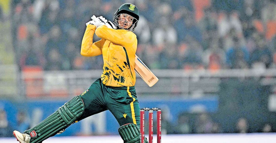 രണ്ടാം ട്വന്റി20യിൽ ദക്ഷിണാഫ്രിക്കൻ താരം ക്വിന്റൻ ഡികോക്കിന്റെ ബാറ്റിങ്. 
