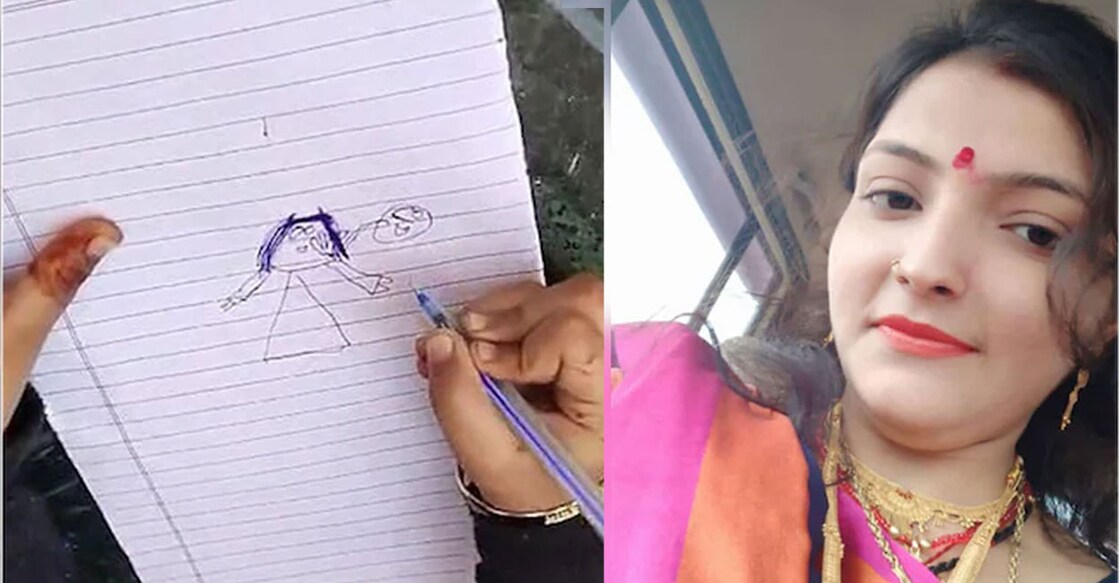 മരിച്ച സൊനാലിയുടെ മകൾ വരച്ച ചിത്രം (ഇടത്), സൊനാലി ബുധോലിയ (വലത്) (Special Arrangement)