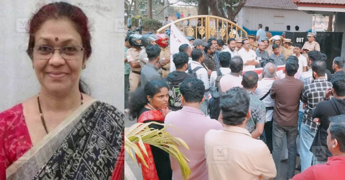 ഷൈജ ആണ്ടവൻ, ഷൈജ ആണ്ടവന് പുതിയ ചുമതല നൽകിയതിൽ പ്രതിഷേധിച്ച് എൻഐടി ക്യാംപസിലേക്ക് ഡിവൈഎഫ്ഐ നടത്തിയ മാർച്ച് (Photo: Special Arrangement)