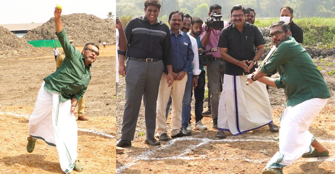 ബ്രഹ്മപുരത്ത് ക്രിക്കറ്റ് കളിക്കുന്ന മന്ത്രി എം.ബി.രാജേഷ് (Photo : Special Arrangement)