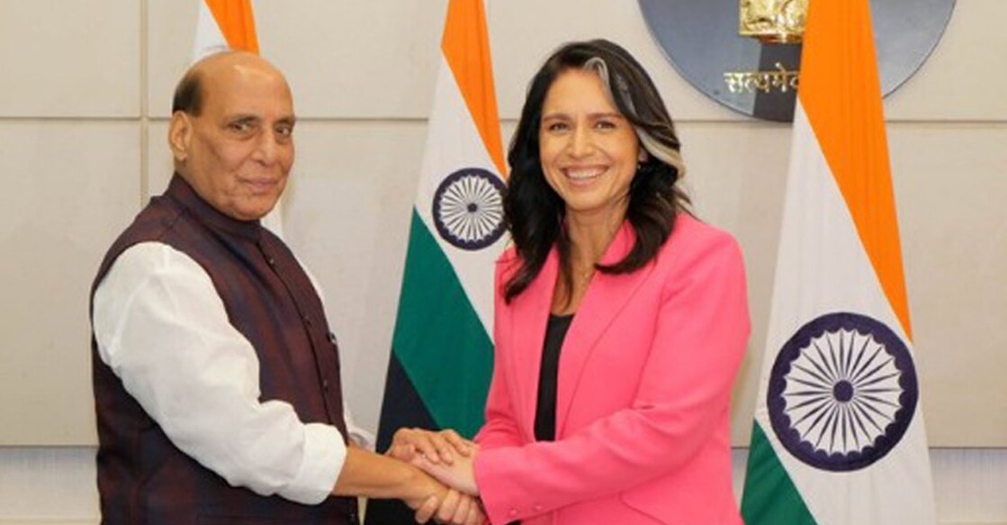 രാജ്‌നാഥ് സിങ്ങിനൊപ്പം തുളസി ഗബ്ബാർഡ് (Photo:X/@rajnathsingh)